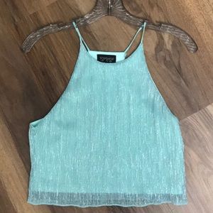 Topshop mint sparkly crop top. Size 4.
